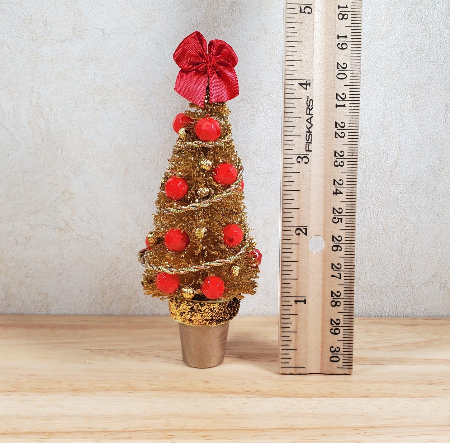 Dollhouse Christmas Tree Small Gold with Red Ornaments 1:12 Scale Miniature