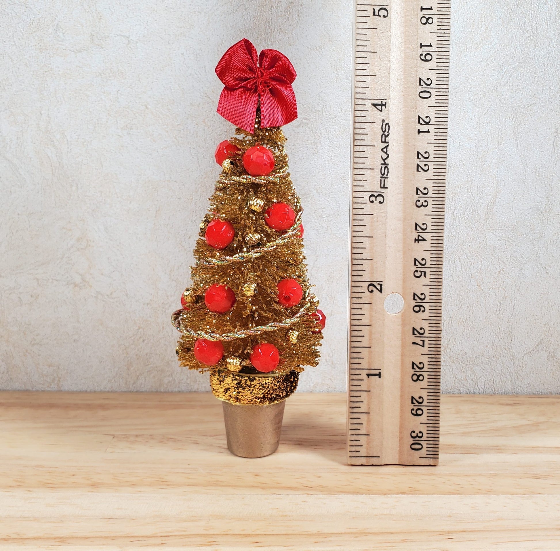 Dollhouse Christmas Tree Small Gold with Red Ornaments 1:12 Scale Miniature