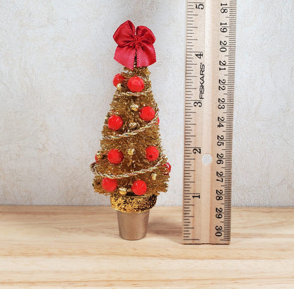 Dollhouse Christmas Tree Small Gold with Red Ornaments 1:12 Scale Miniature