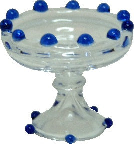 Dollhouse Glass Pedestal Bowl with Blue Accents 1:12 Scale Miniatures