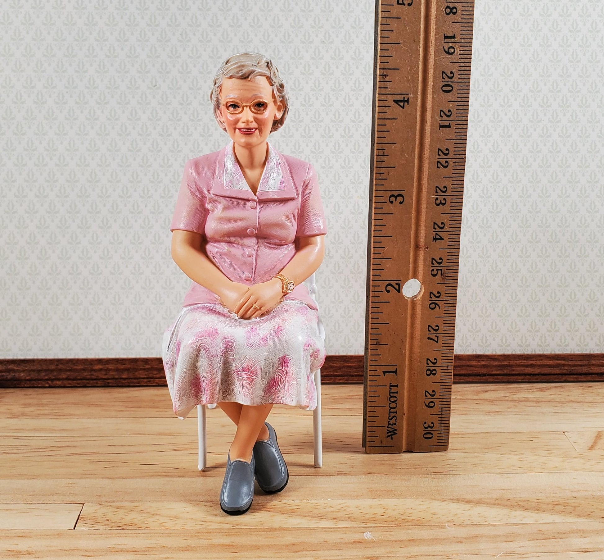 Dollhouse Modern Lady Grandma Doll Sitting 1:12 Scale Miniature "RoseMary"