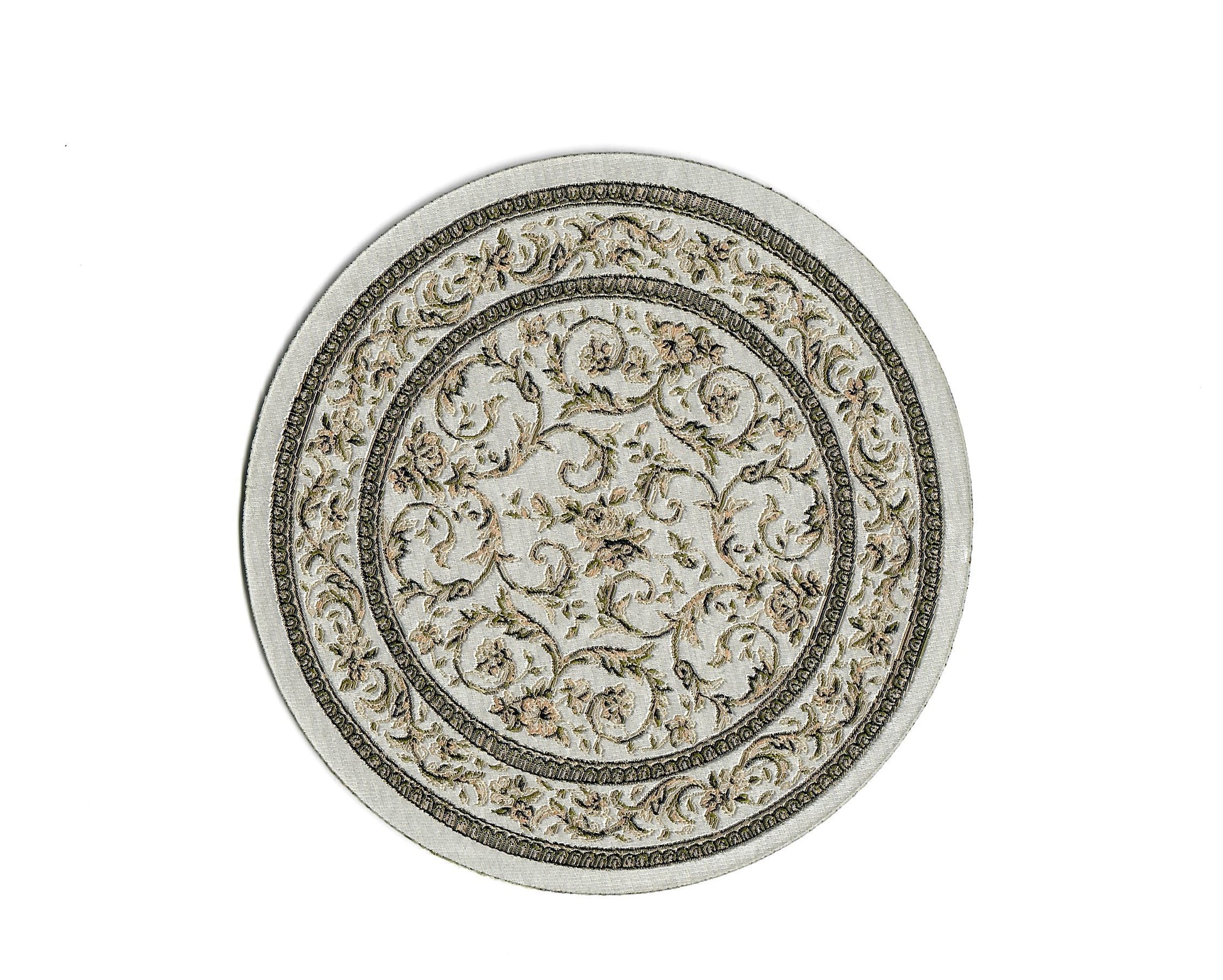 Dollhouse Round Rug Fabric White Black Floral 1:12 Scale Miniature 4.5" Across