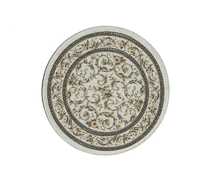 Dollhouse Round Rug Fabric White Black Floral 1:12 Scale Miniature 4.5" Across