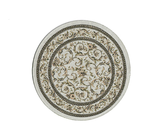 Dollhouse Round Rug Fabric White Black Floral 1:12 Scale Miniature 4.5" Across