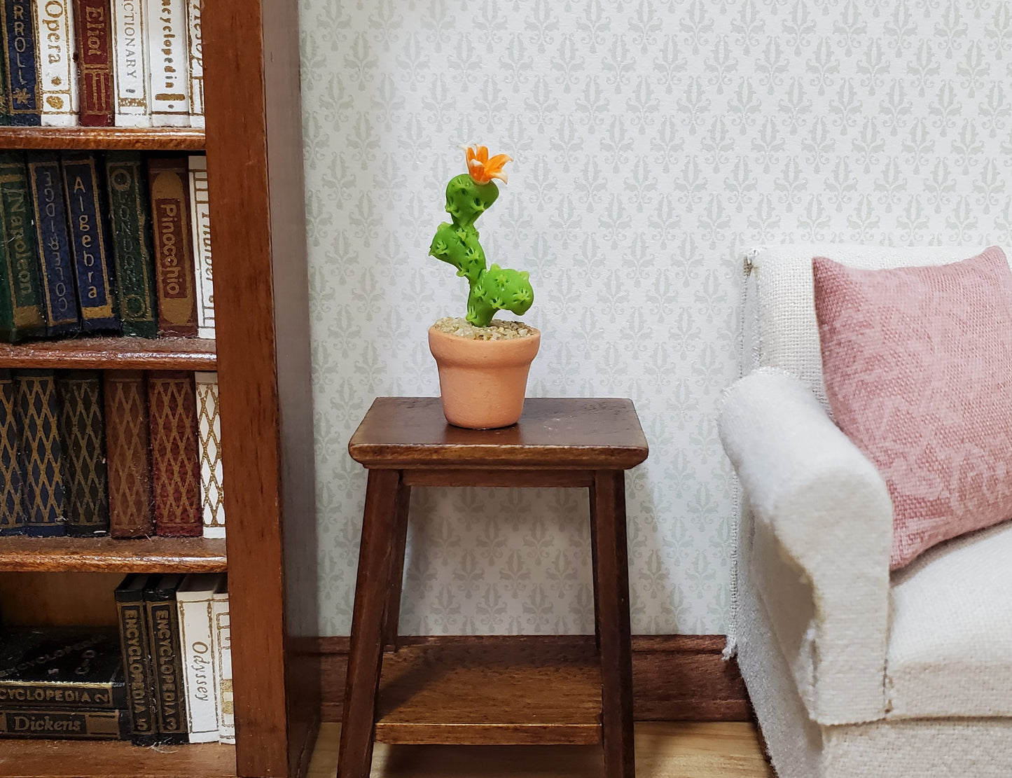 Dollhouse Flowering Cactus Plant in a Terra Cotta Pot 1:12 Scale Miniature