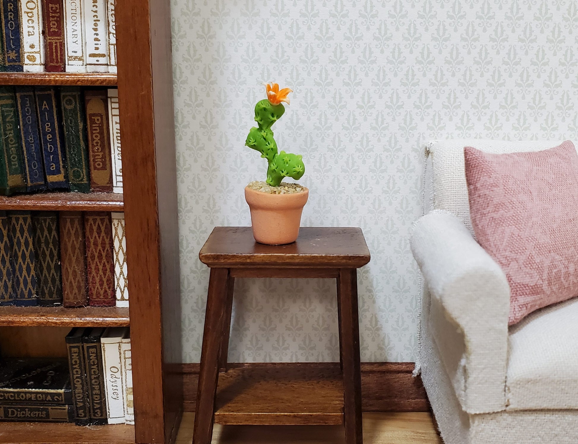 Dollhouse Flowering Cactus Plant in a Terra Cotta Pot 1:12 Scale Miniature
