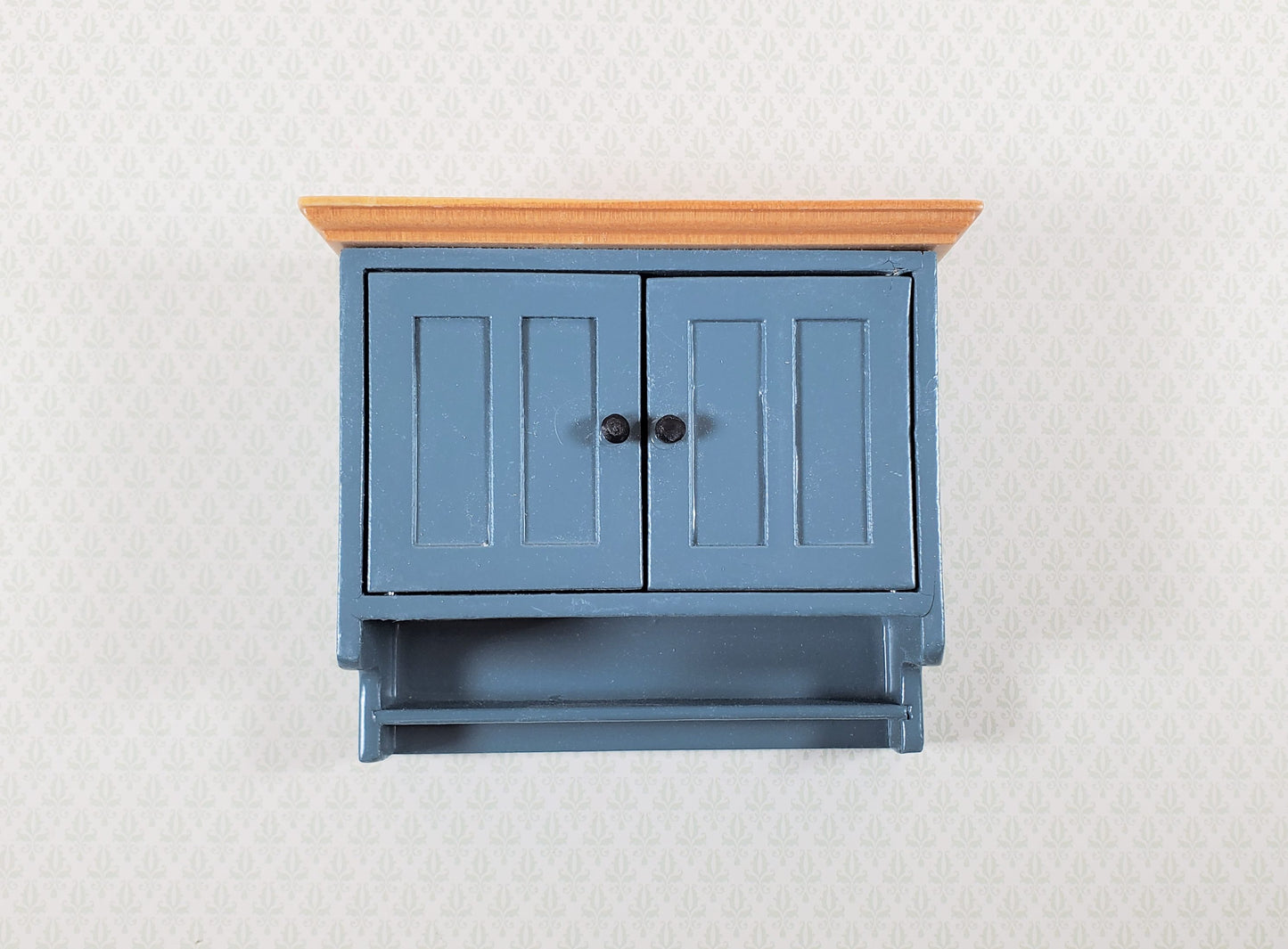 Dollhouse Kitchen Cupboard Blue Gray Hanging with Doors and Shelf 1:12 Scale