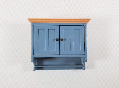 Dollhouse Kitchen Cupboard Blue Gray Hanging with Doors and Shelf 1:12 Scale
