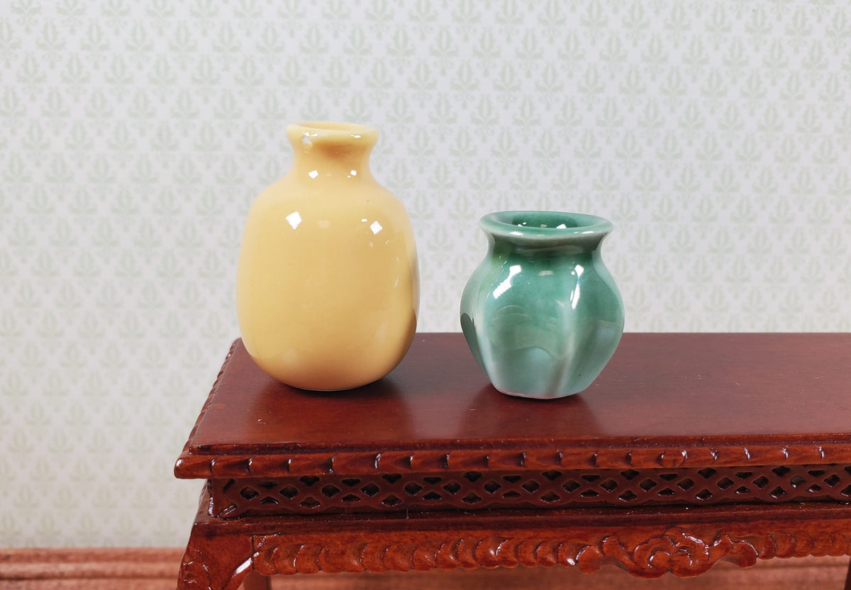 Dollhouse Vases Yellow & Green Ceramic LARGE Miniature Use in 1:12 or 1/6 Scale