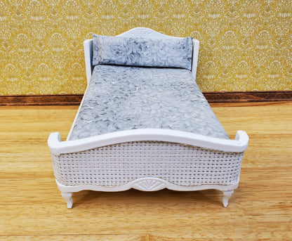 Dollhouse Double Bed White with Grey Bedding 1:12 Scale Bedroom Furniture