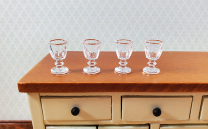Dollhouse Stemware Glasses x4 Wine or Water Goblets Clear 1:12 Scale Miniature