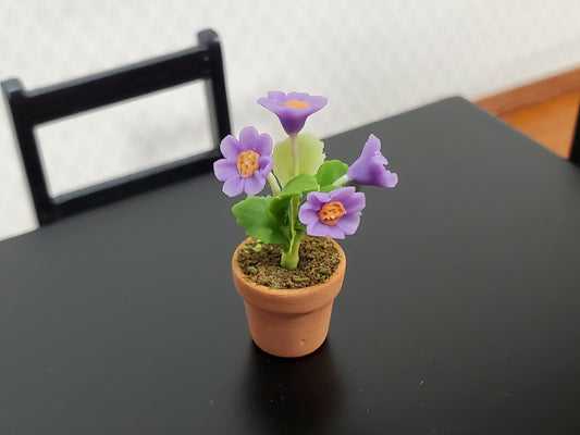 Dollhouse Potted Flowers Purple Daisy Plant 1:12 Scale Houseplant Garden in Terra Cotta Pot