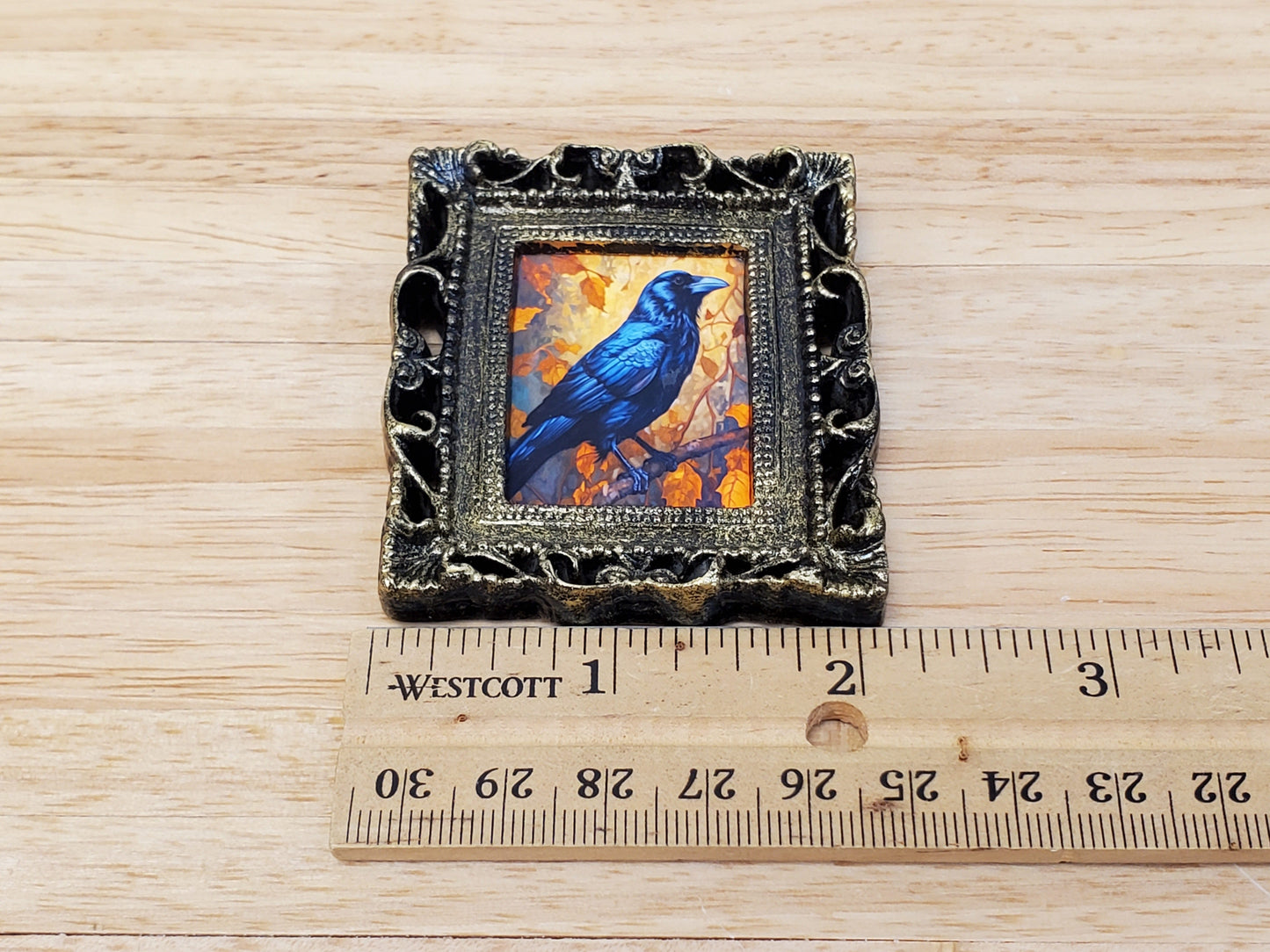 Miniature Raven with Fall Background Framed Print 1:12 Scale Halloween Haunted House