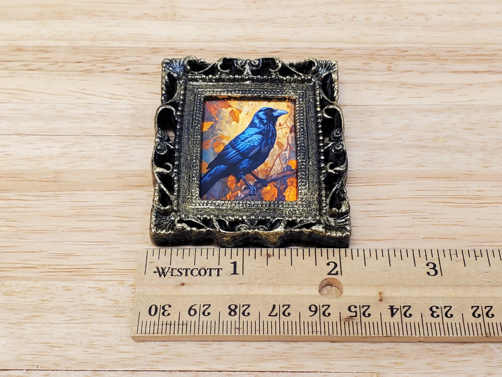 Miniature Raven with Fall Background Framed Print 1:12 Scale Halloween Haunted House