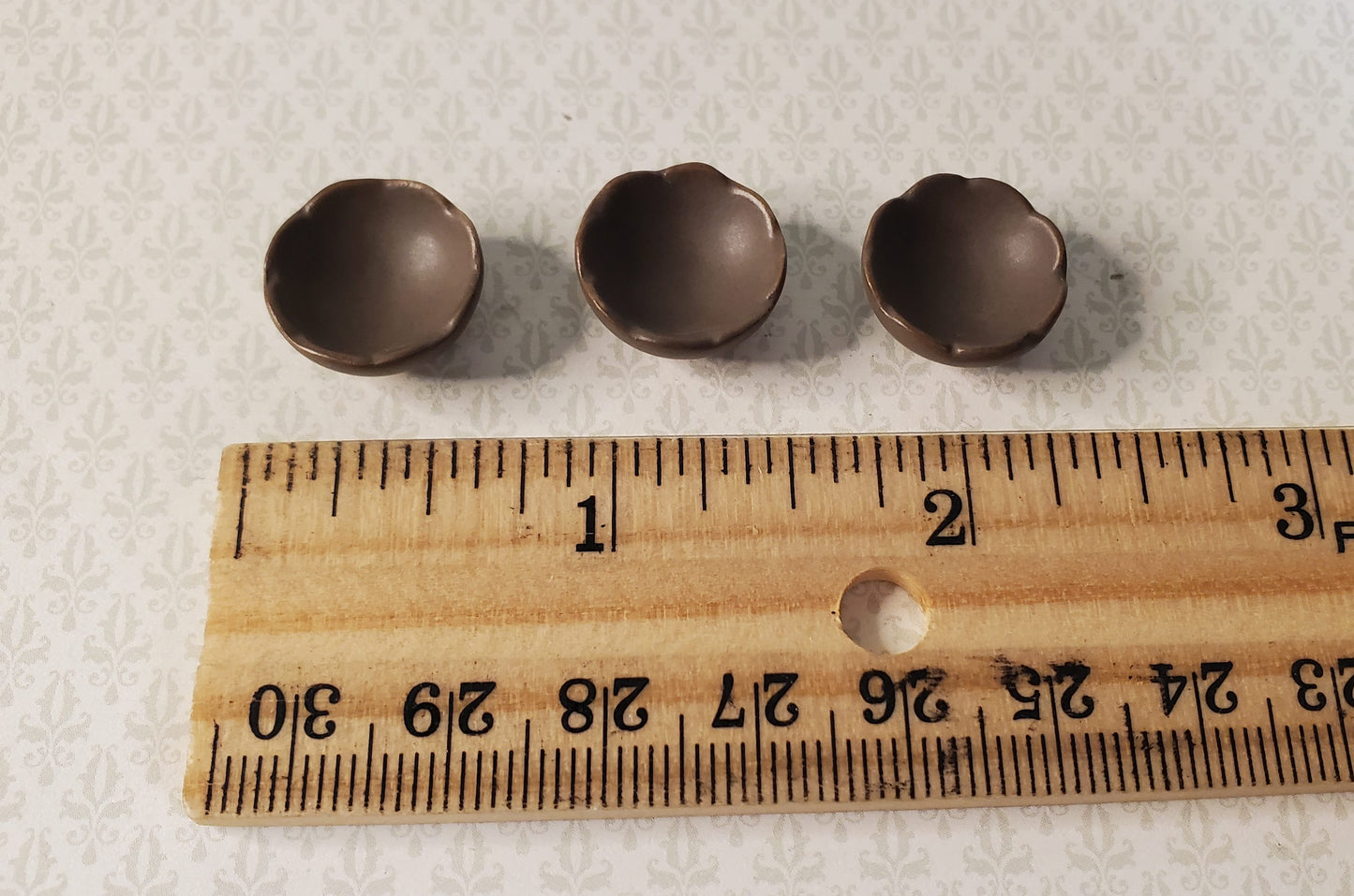 Dollhouse Small Brown Fluted Ceramic Bowls Set of 3 1:12 Scale Miniature