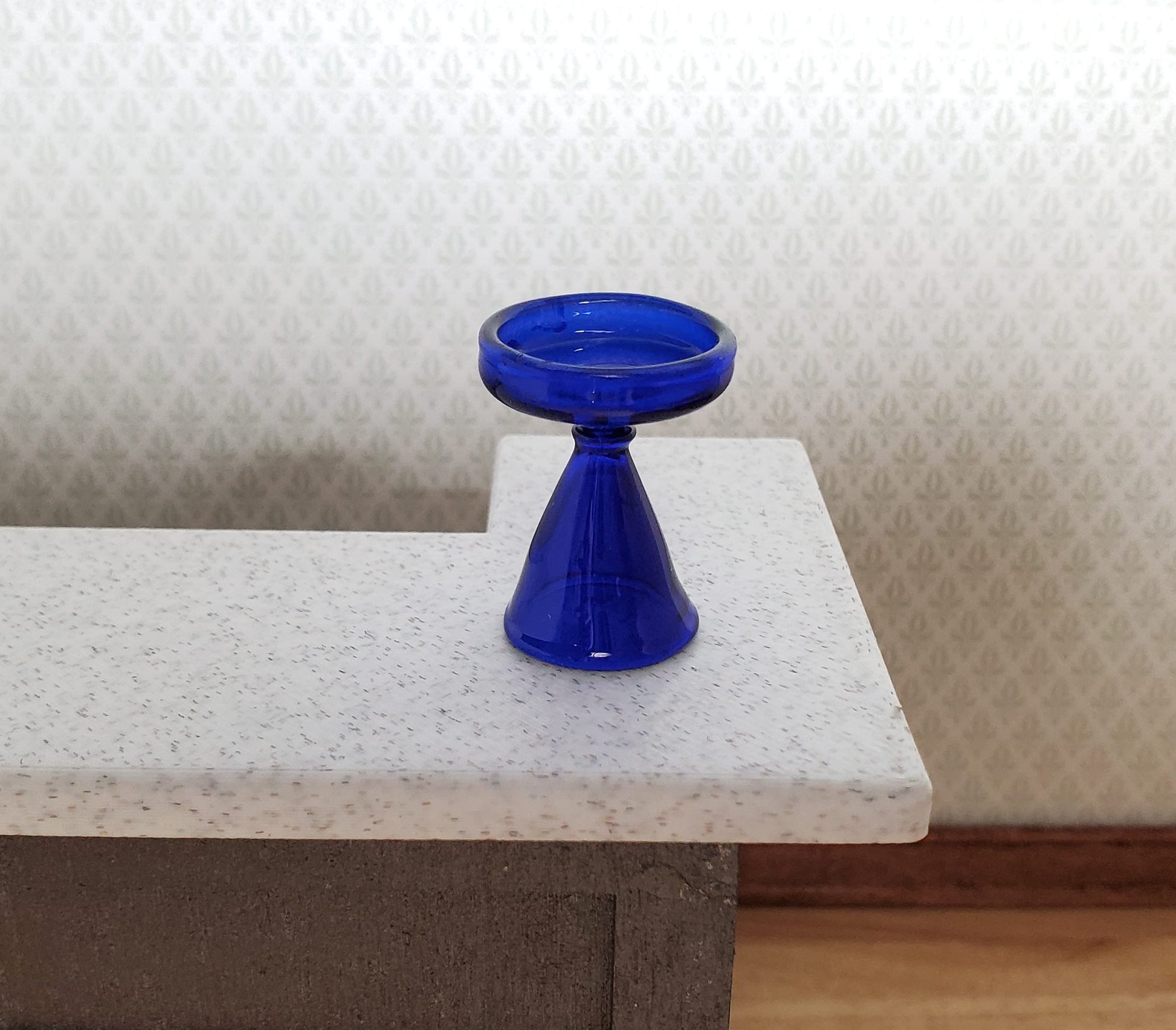 Dollhouse Cobalt Blue Glass Pedestal Plate Stand 1:12 Scale Miniature