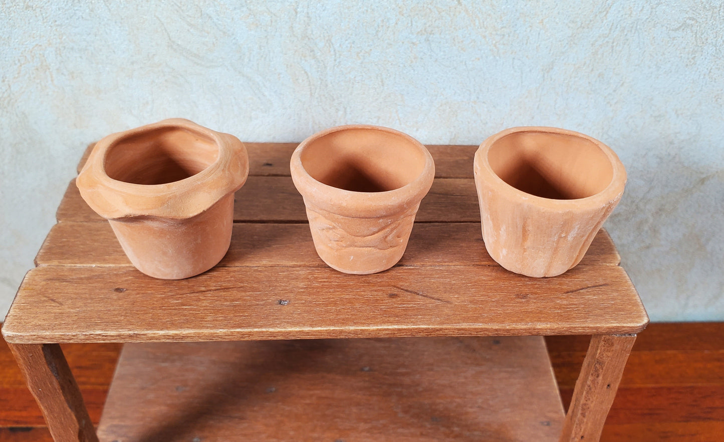 Dollhouse Terra Cotta Pots with Varying Designs Set of 3 1:12 Scale Miniature