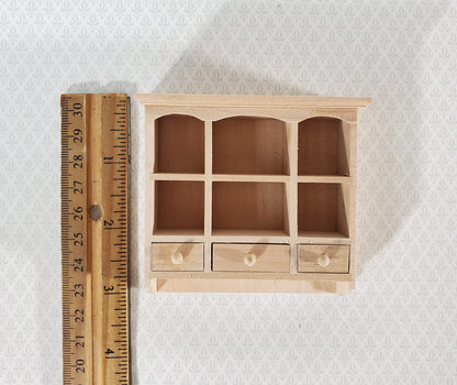 Dollhouse Hanging Shelf with Drawers & Cubbies 1:12 Scale Furniture Unpainted Wood