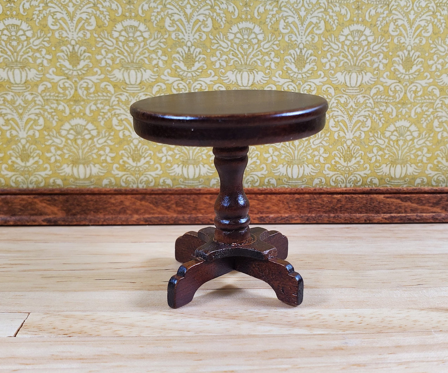 Dollhouse Miniature Table Small Round Side or End Table Walnut Finish 1:12 Scale
