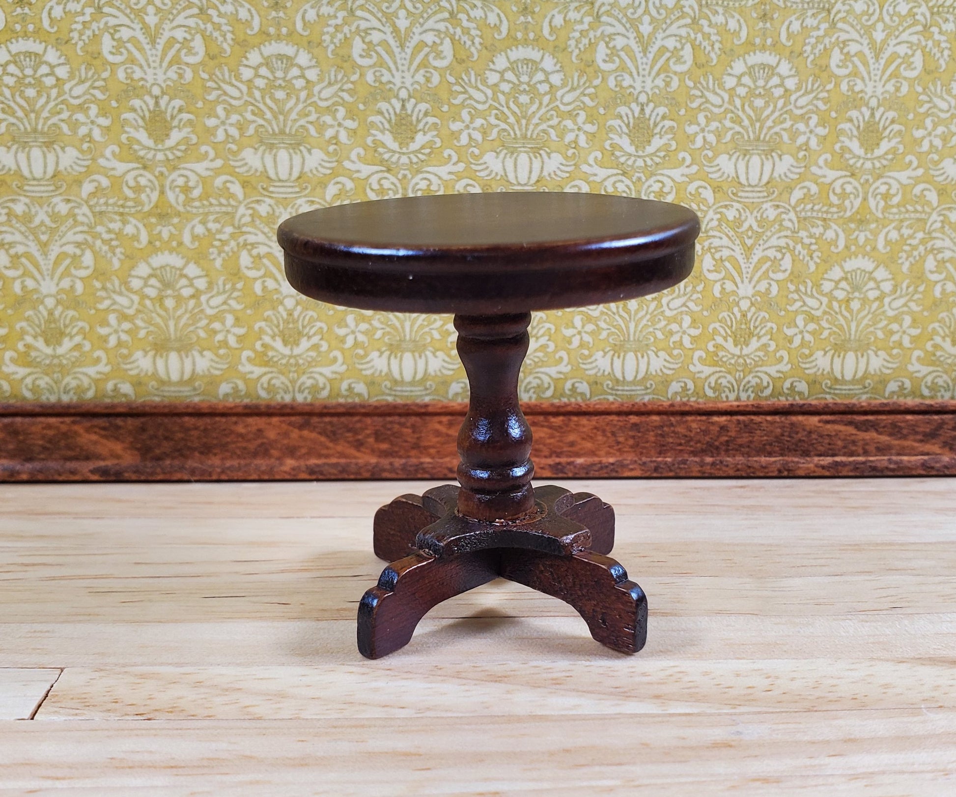 Dollhouse Miniature Table Small Round Side or End Table Walnut Finish 1:12 Scale