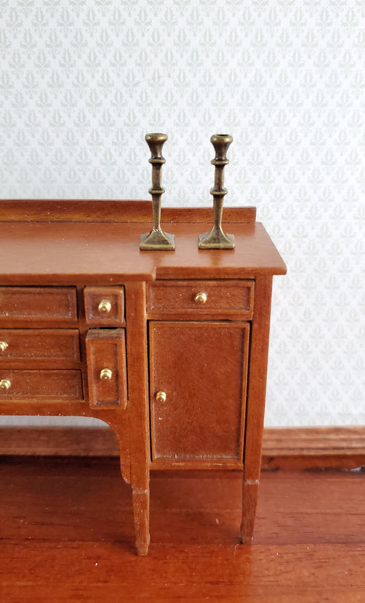 Dollhouse Miniature Tall Candlestick Holders Set of 2 1:12 Scale Metal Antique Bronze