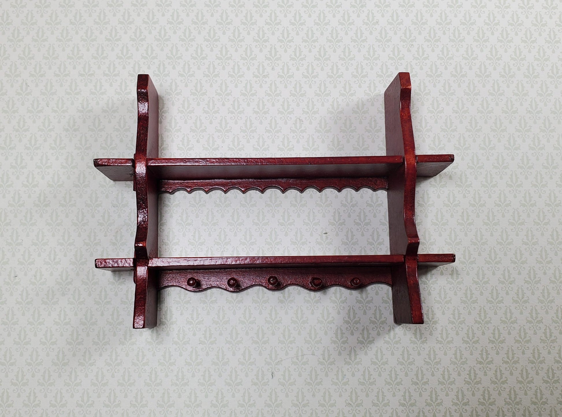 Dollhouse Shelf Kitchen with Pegs 1:12 Scale Miniature Mahogany Finish