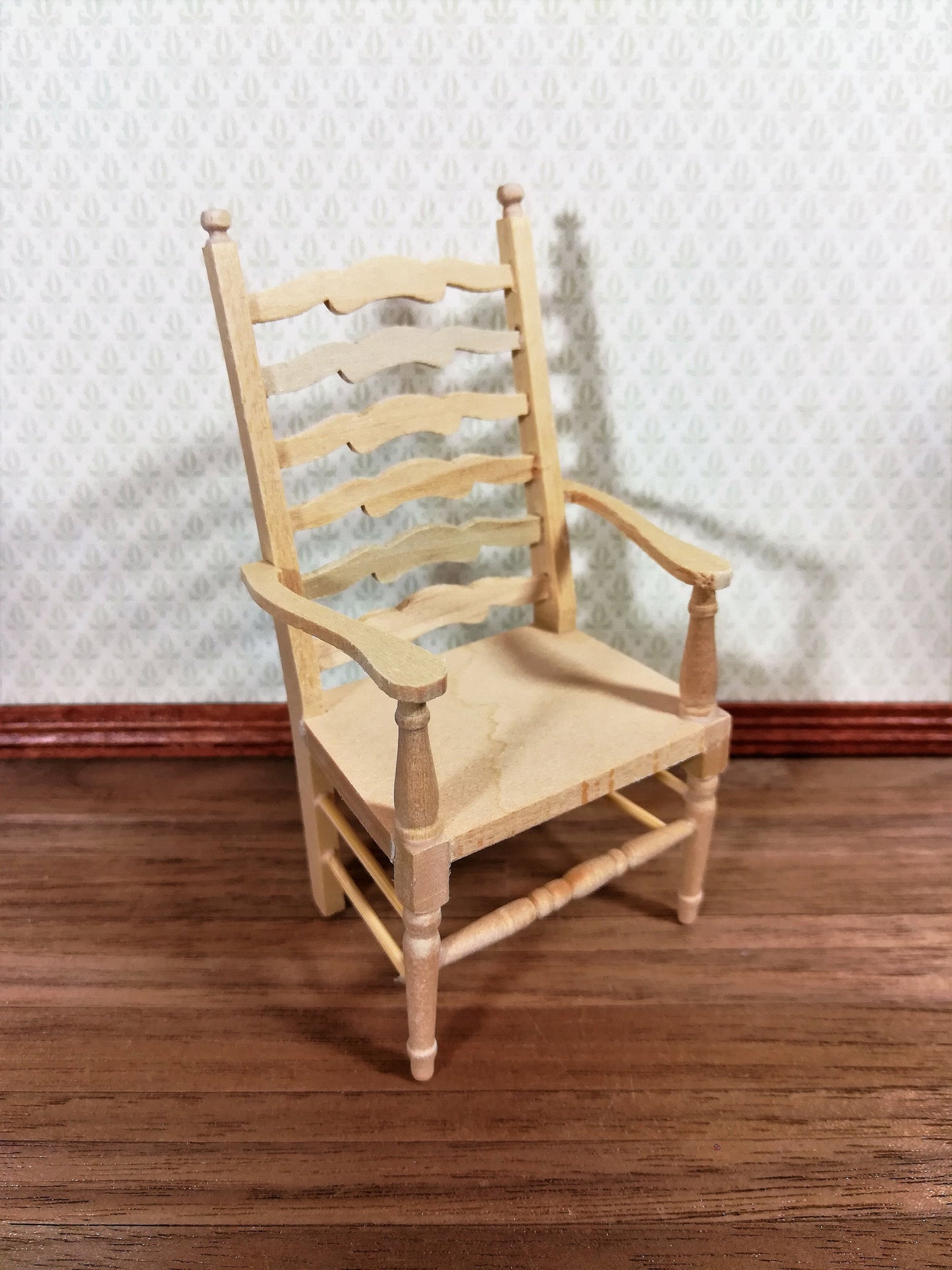 Dollhouse Ladderback Arm Chair for Kitchen or Dining Room 1:12 Scale Unpainted