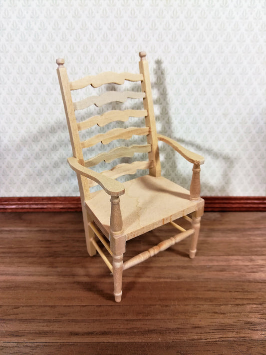 Dollhouse Ladderback Arm Chair for Kitchen or Dining Room 1:12 Scale Unpainted