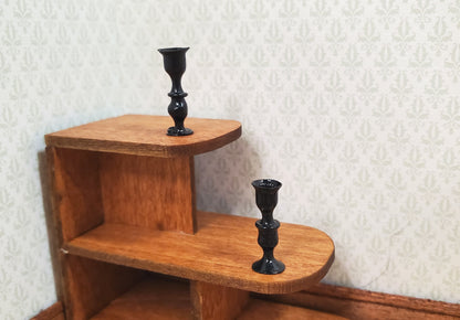 Dollhouse Black Glass Candlestick Holders Set of 2 1:12 Scale Miniature