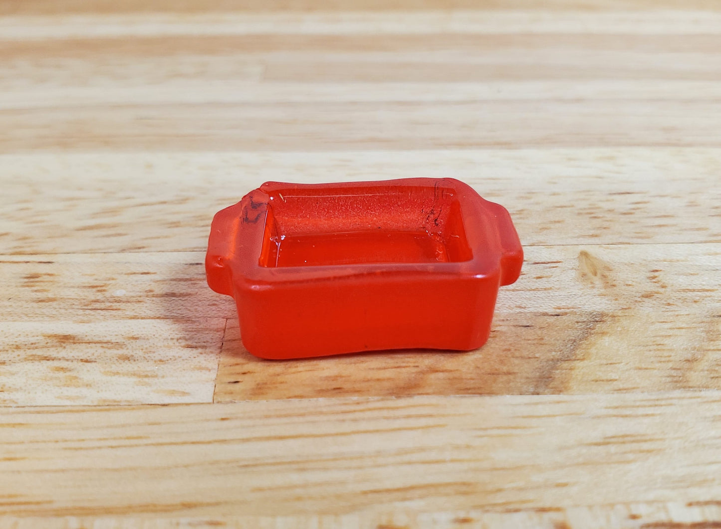 Dollhouse Orange Glass Casserole Dish with Handles 1:12 Scale Miniature Kitchen