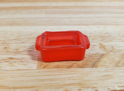 Dollhouse Orange Glass Casserole Dish with Handles 1:12 Scale Miniature Kitchen