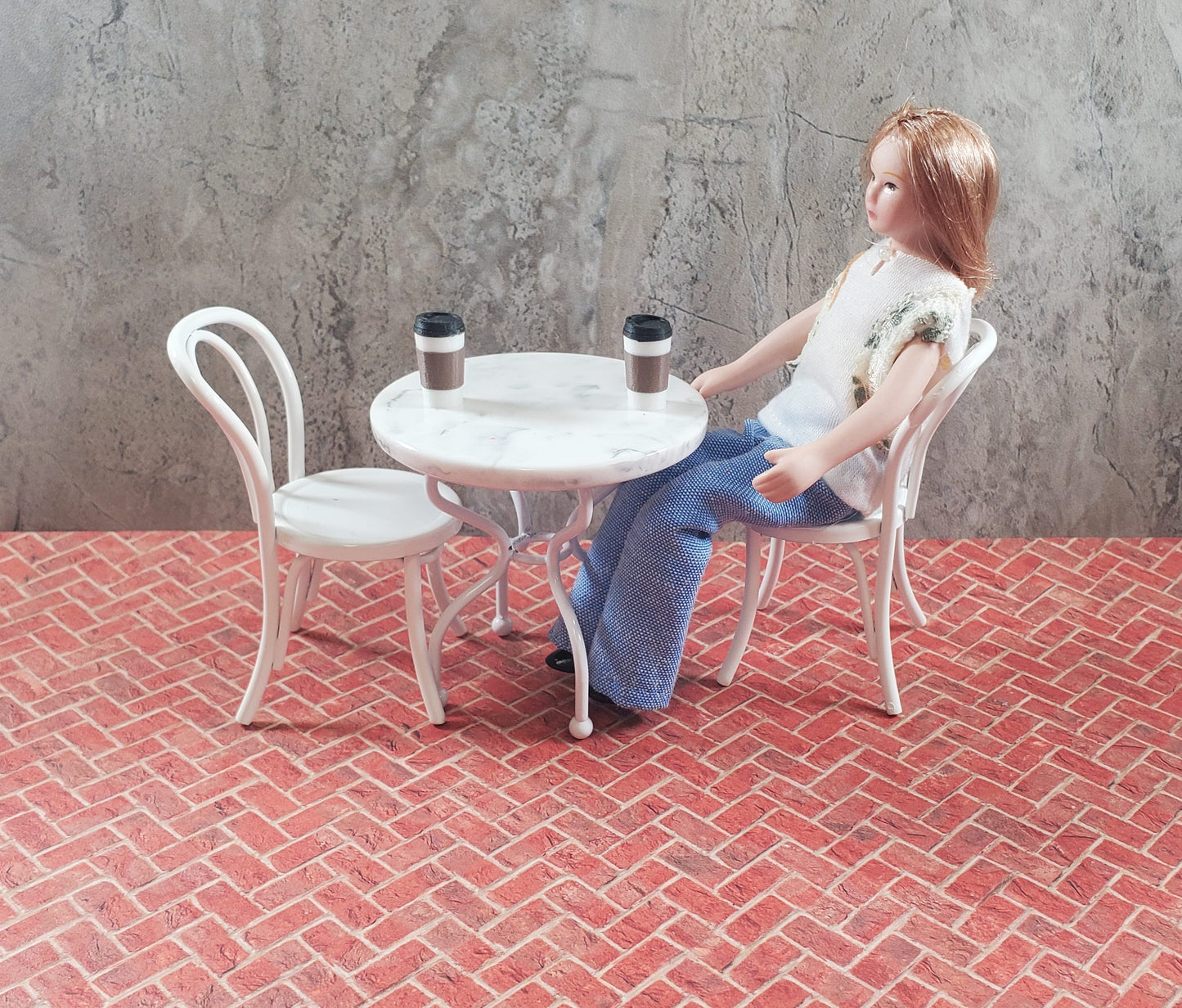 Miniature Red Brick Embossed Paper Herringbone Pattern 1:12 Scale Dollhouses