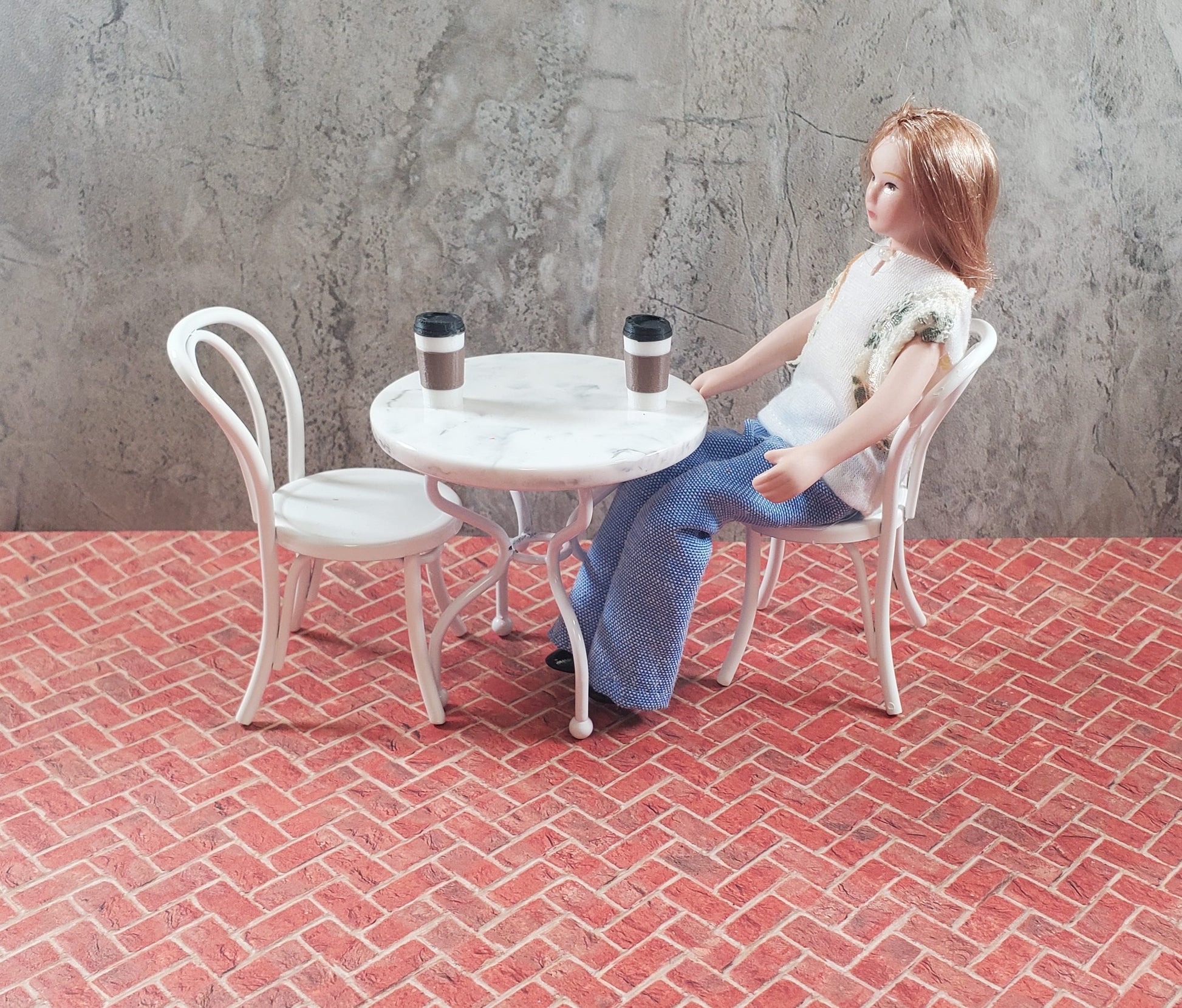 Miniature Red Brick Embossed Paper Herringbone Pattern 1:12 Scale Dollhouses