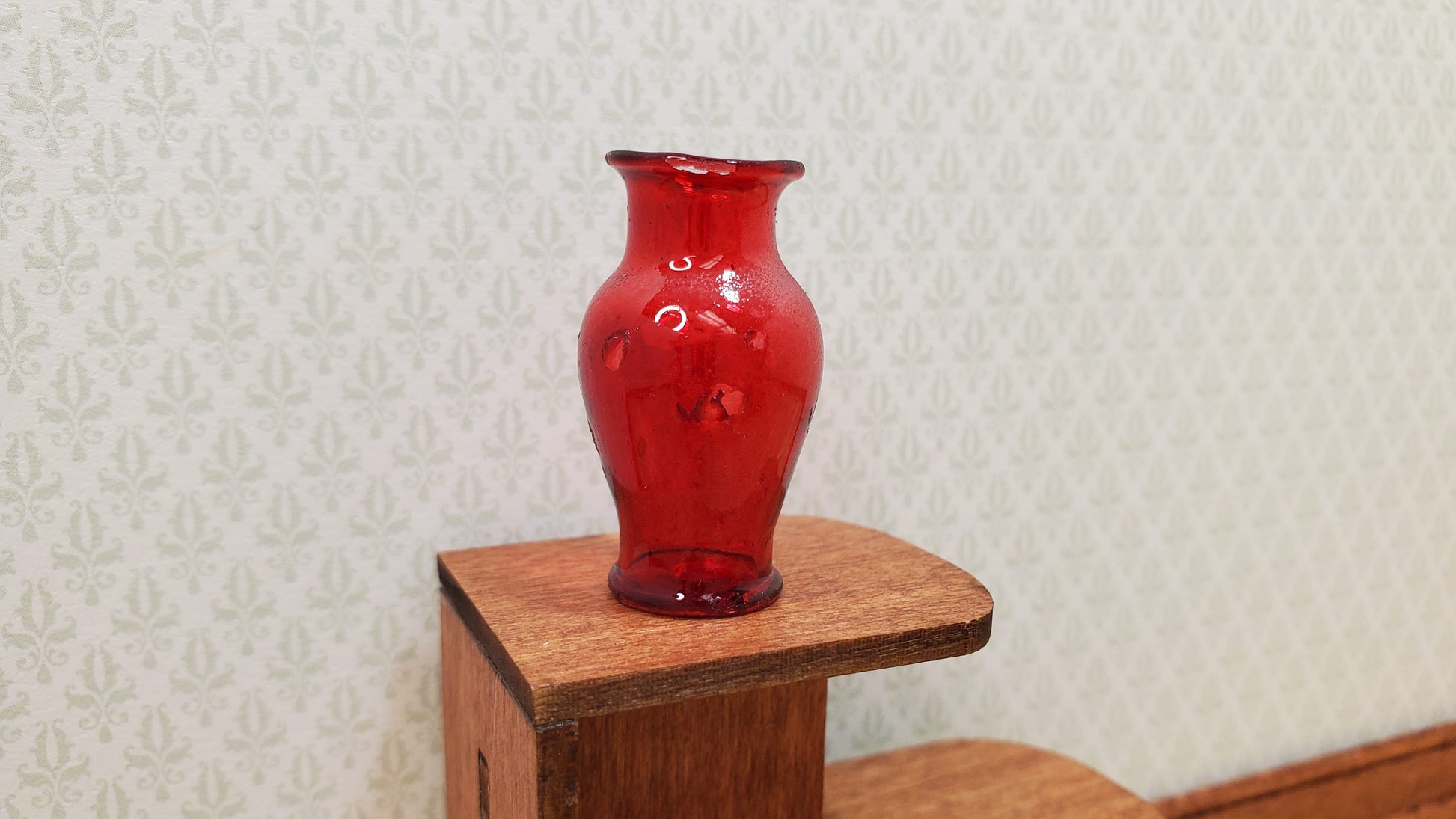 Dollhouse Glass Pedestal Vase Large Red Color 1:12 Scale some color flaws