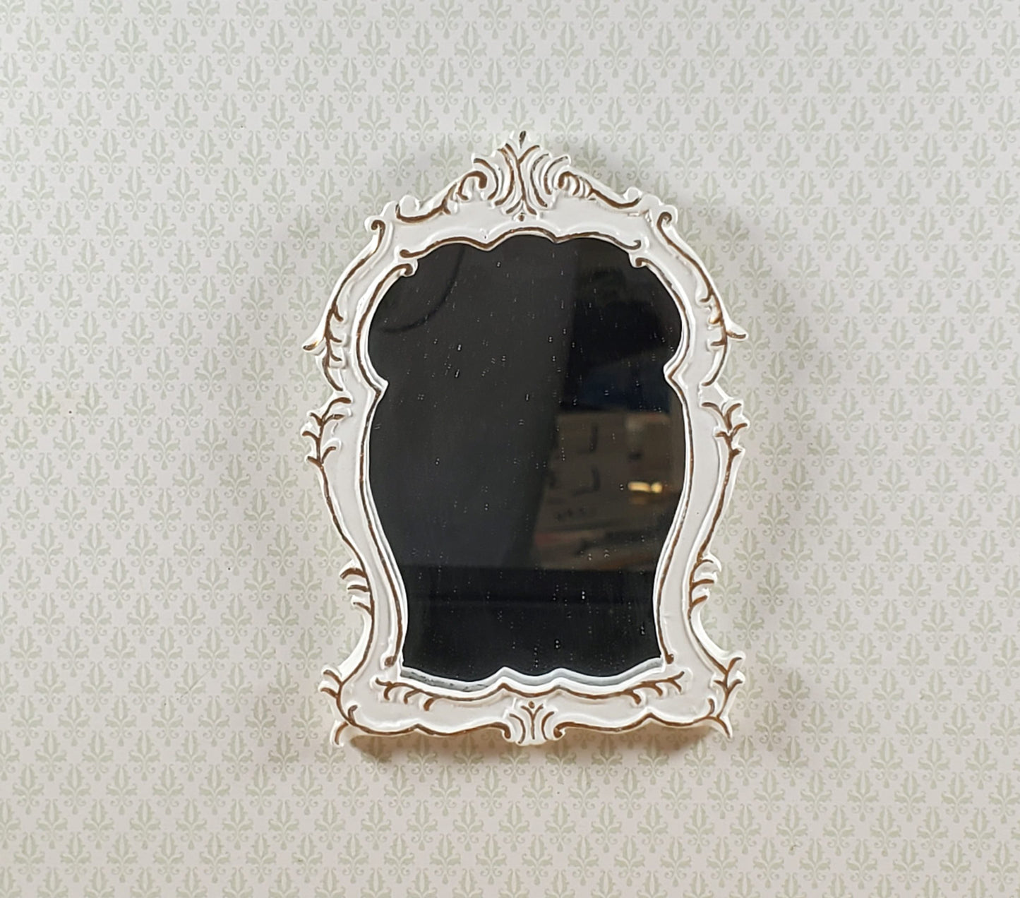 Dollhouse Mirror Cream with Gold Accents 1:12 Scale Miniature Decor