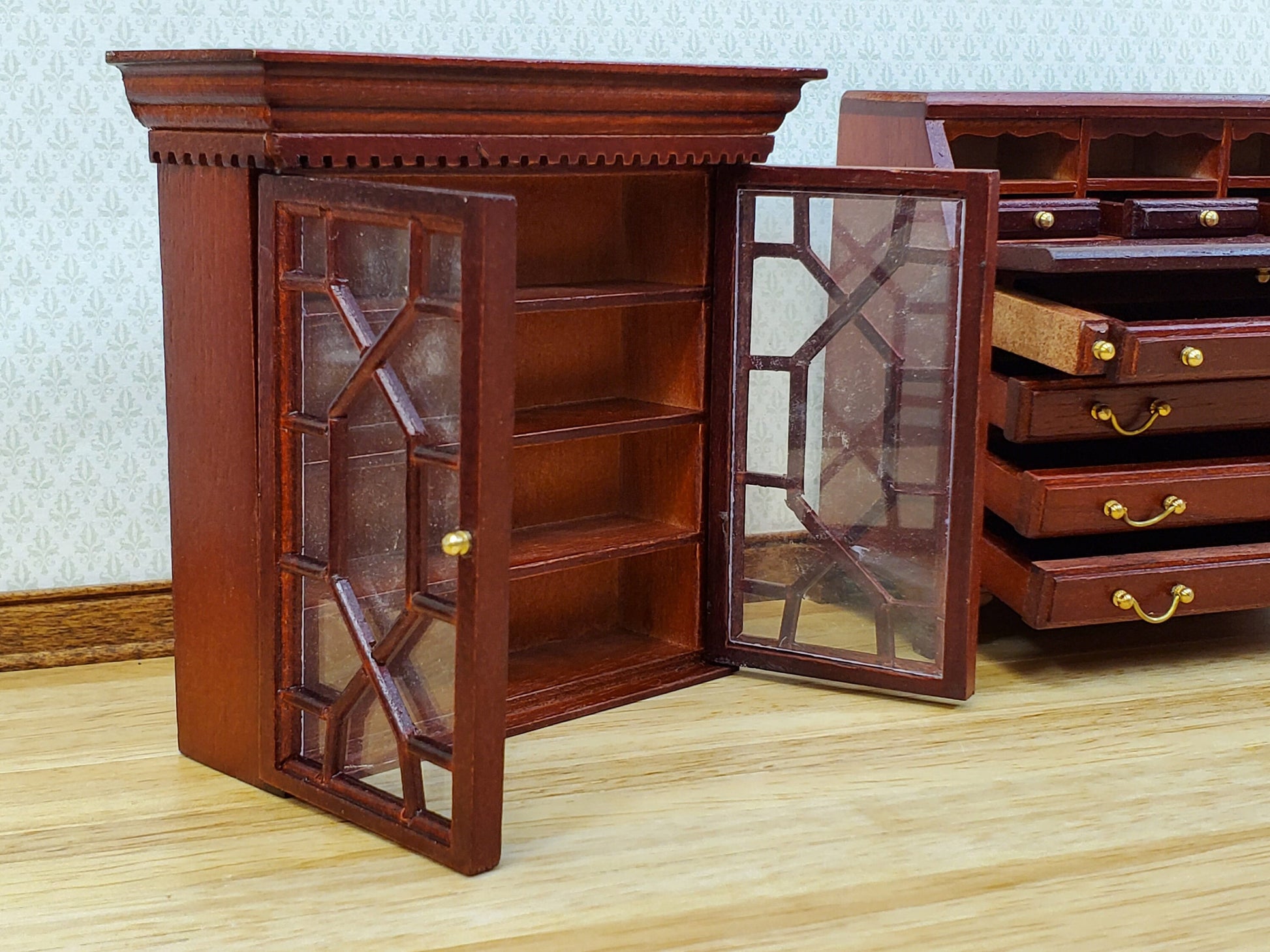 Dollhouse Secretary Writing Desk w/ Upper Cabinet 2 Pieces 1:12 Scale Furniture