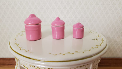 Dollhouse Pink Canister Set with Removable 1:12 Scale Kitchen Miniatures
