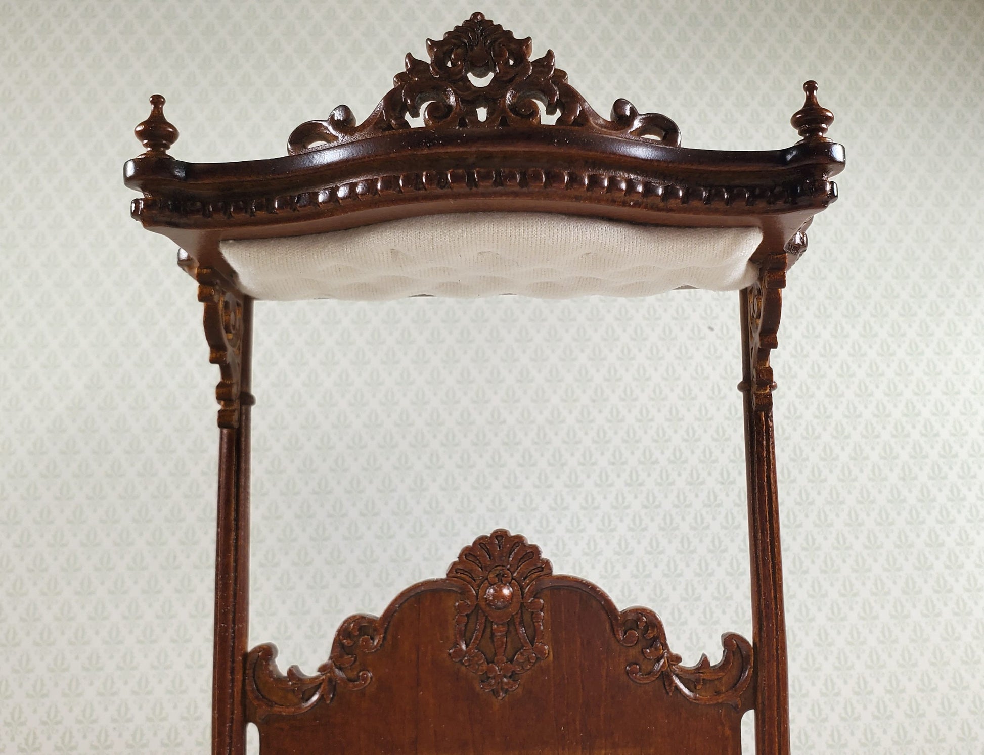 JBM Dollhouse Bed Large Victorian with Canopy 1:12 Scale Furniture Walnut Finish