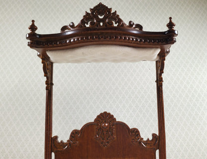 JBM Dollhouse Bed Large Victorian with Canopy 1:12 Scale Furniture Walnut Finish