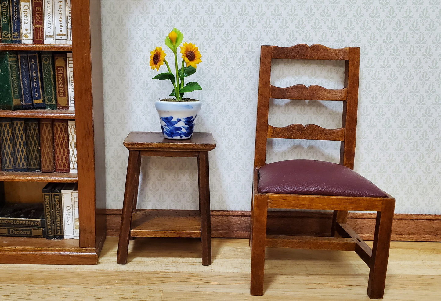 Dollhouse Sunflowers Plant in Blue and White Ceramic Pot 1:12 Scale Miniature