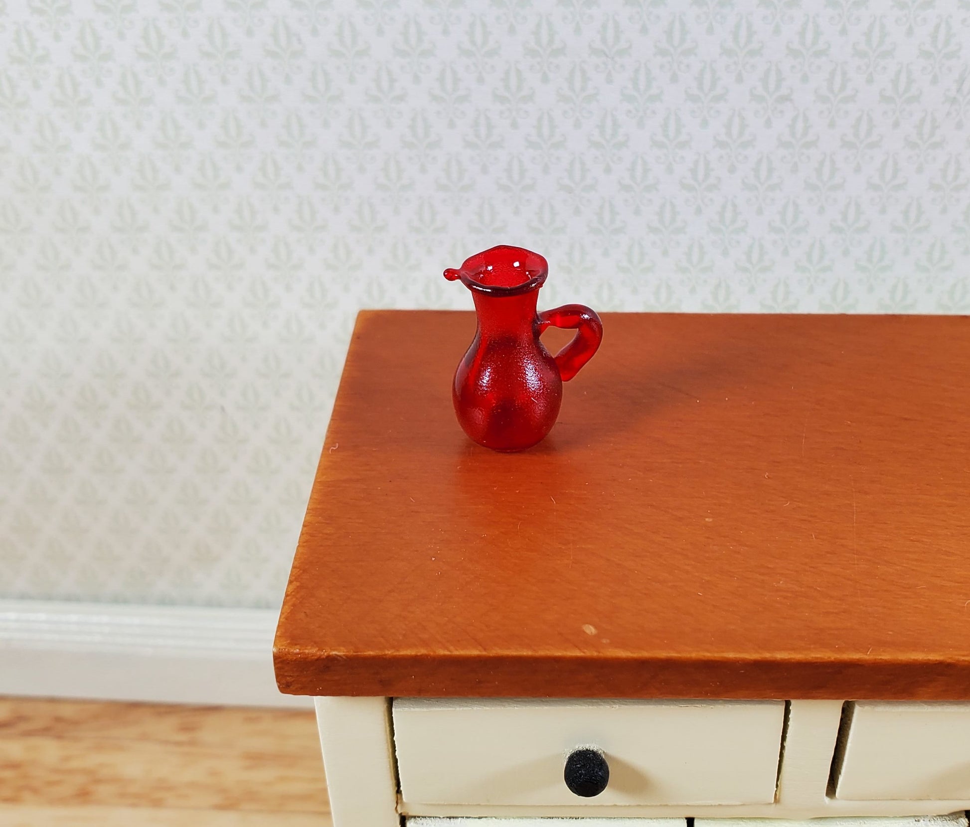 Dollhouse Tiny Pitcher Cranberry Red Glass 1:12 Scale Miniature