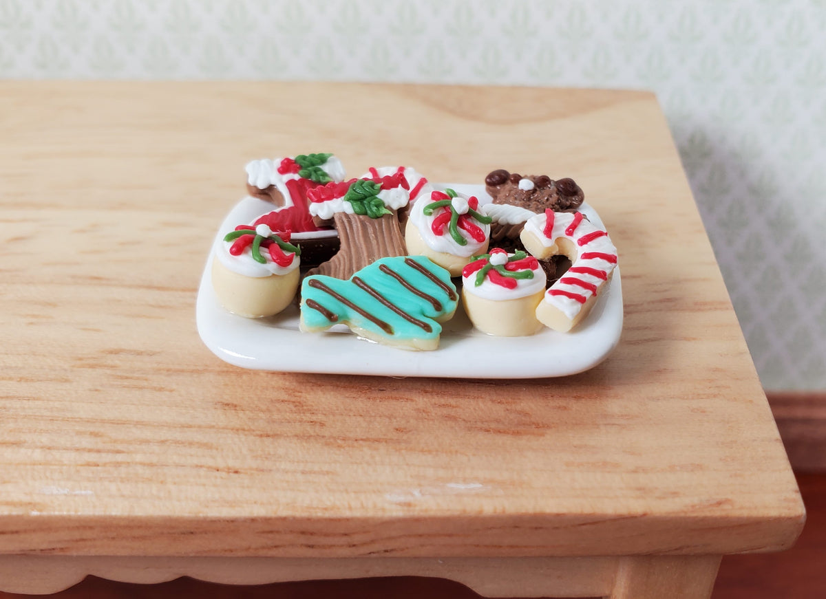 Dollhouse Christmas Cookies on Ceramic Tray 1:12 Scale Candy Canes Teddy Bear