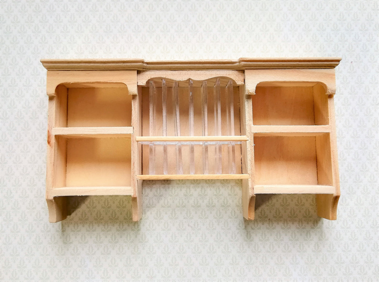 Dollhouse Hanging Shelf with Plate Rack Kitchen Unpainted Wood 1:12 Scale Miniature Furniture