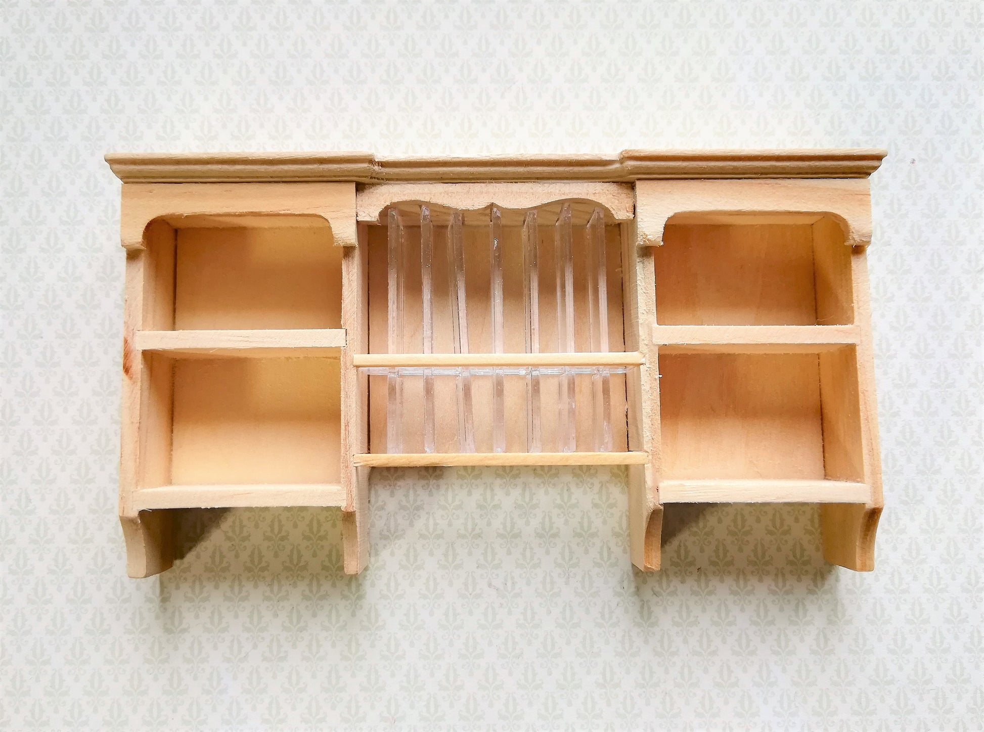 Dollhouse Hanging Shelf with Plate Rack Kitchen Unpainted Wood 1:12 Scale Miniature Furniture