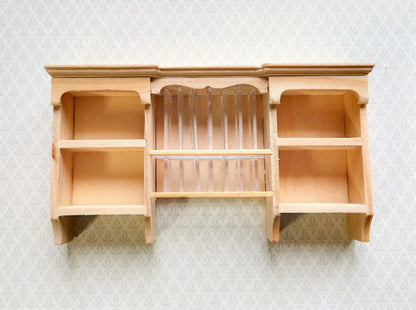 Dollhouse Hanging Shelf with Plate Rack Kitchen Unpainted Wood 1:12 Scale Miniature Furniture