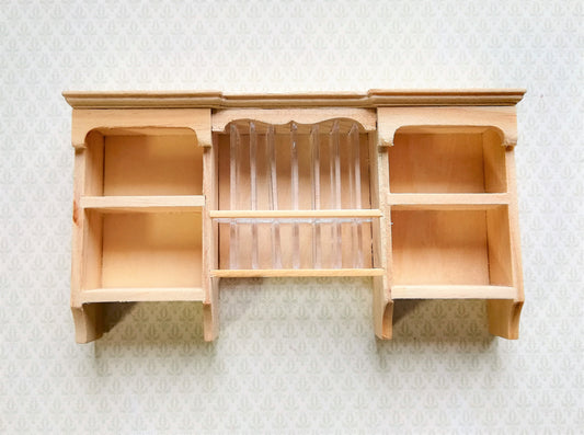 Dollhouse Hanging Shelf with Plate Rack Kitchen Unpainted Wood 1:12 Scale Miniature Furniture