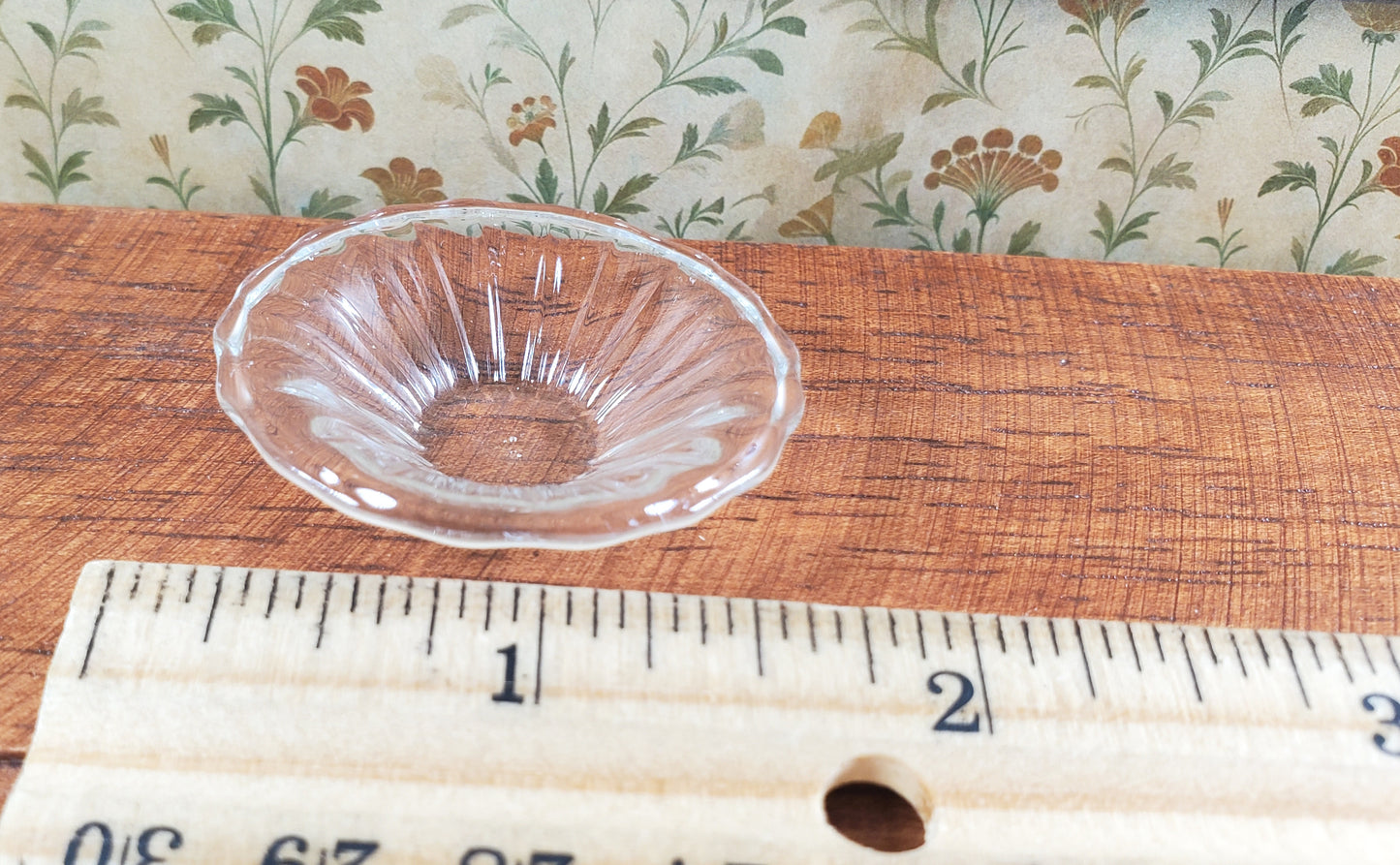 Dollhouse Glass Flared Ribbed Platter 1:12 Scale Miniature Kitchen Decor