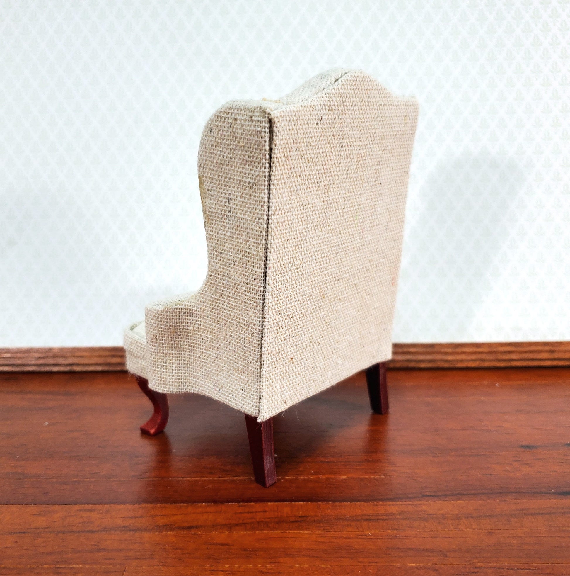 Dollhouse Arm Chair Wing Back Muslin Style Fabric 1:12 Scale Miniature Furniture
