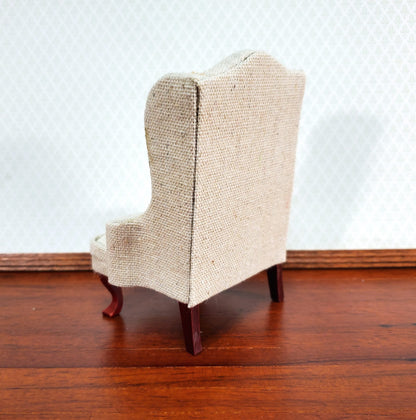 Dollhouse Arm Chair Wing Back Muslin Style Fabric 1:12 Scale Miniature Furniture