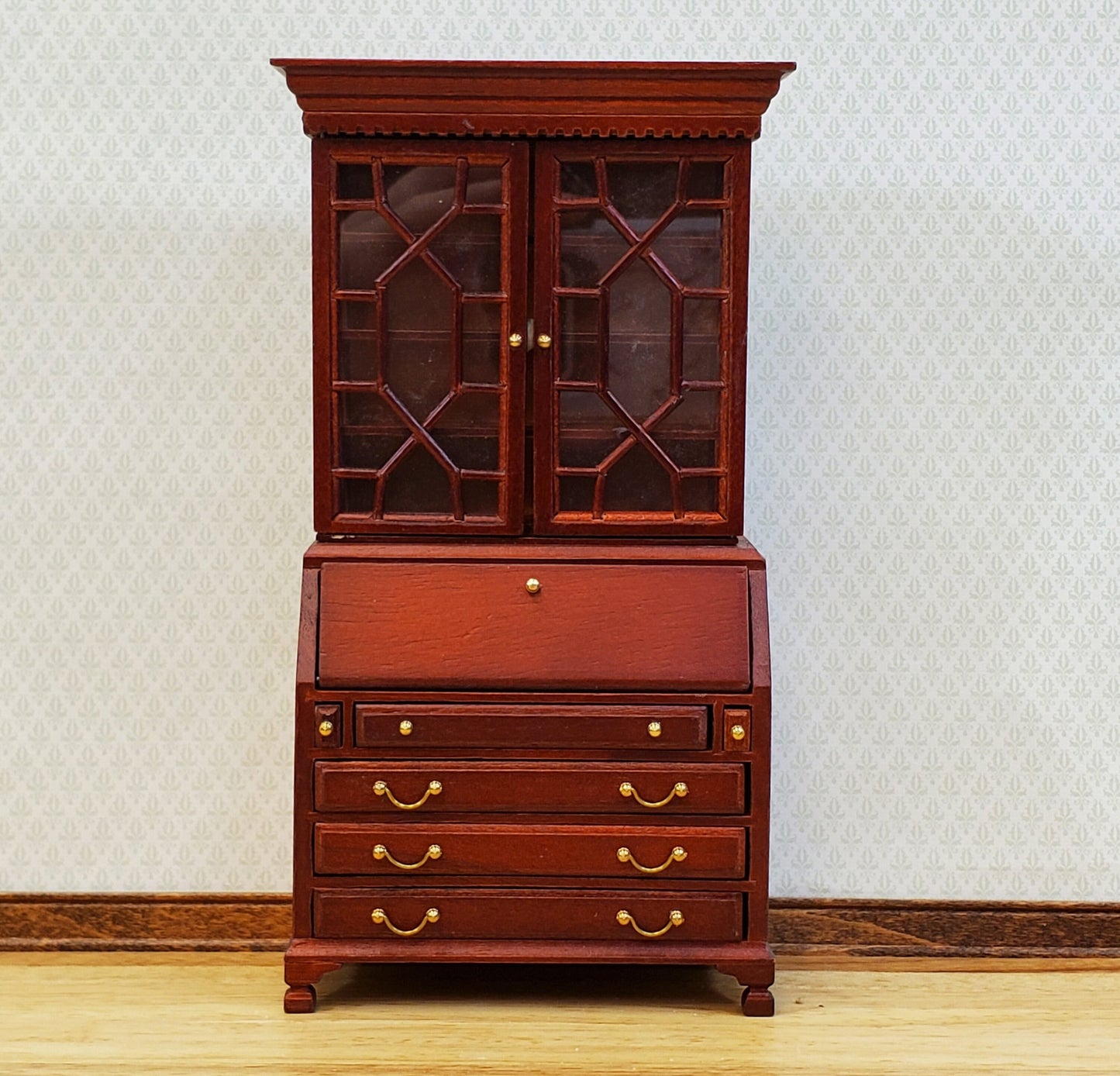 Dollhouse Secretary Writing Desk w/ Upper Cabinet 2 Pieces 1:12 Scale Furniture